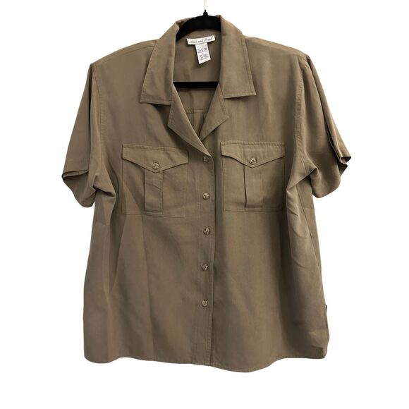 Vintage Anna and Frank 100% Silk Safari Camp Shirt sz L minimalist Military insp - Picture 1 of 9